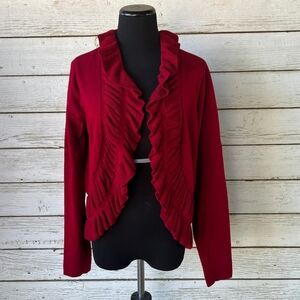 JANA Red Ruffled Cardigan Size Large